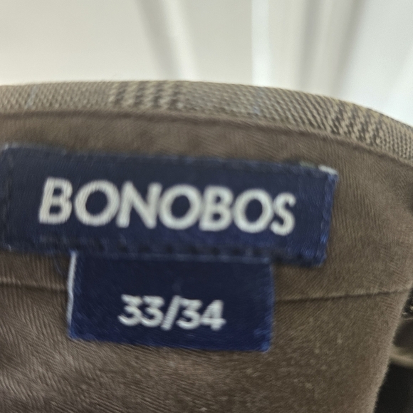 Bonobos  Italian Wool Dress Pants 34x33 Men Brown Gray Striped Pleated Career - Picture 12 of 12